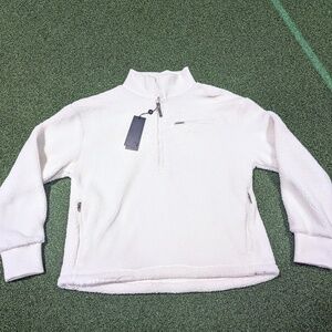 Greyson Eira Sherpa 1/2 Zip Pull Over in Dove White/Dogwood flower embroidery